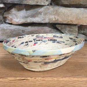 Newspaper Recycled Bowl Coiled Paper Jewerly Trinket Dish Boho Dorm Handcrafted